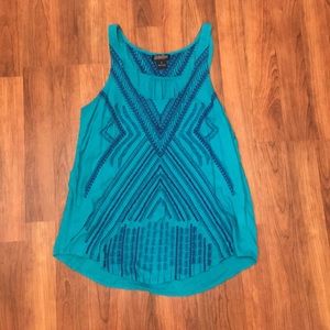 Lucky Brand aqua embroidered top, size S